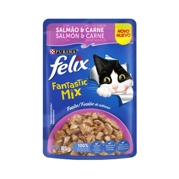 FELIX POUCH FANTASTIC MIX SALMÓN CARNE 85GR