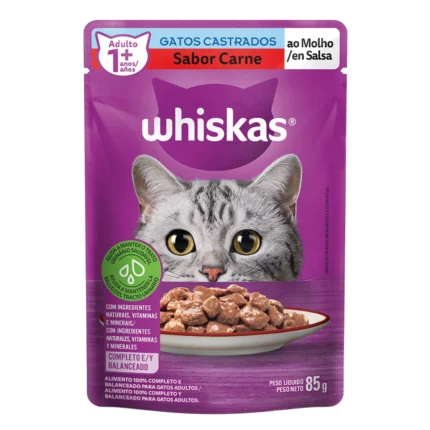 WHISKAS GATO POUCH CASTRADO CARNE X 85 GR