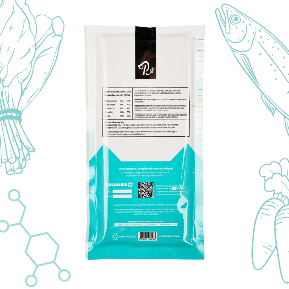 Alimento natural para gato trucha 200g