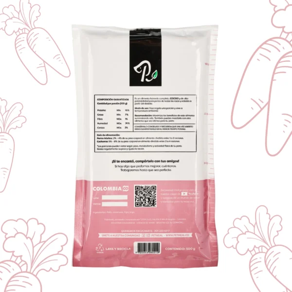 alimento natural para perro sabor pollo 500g