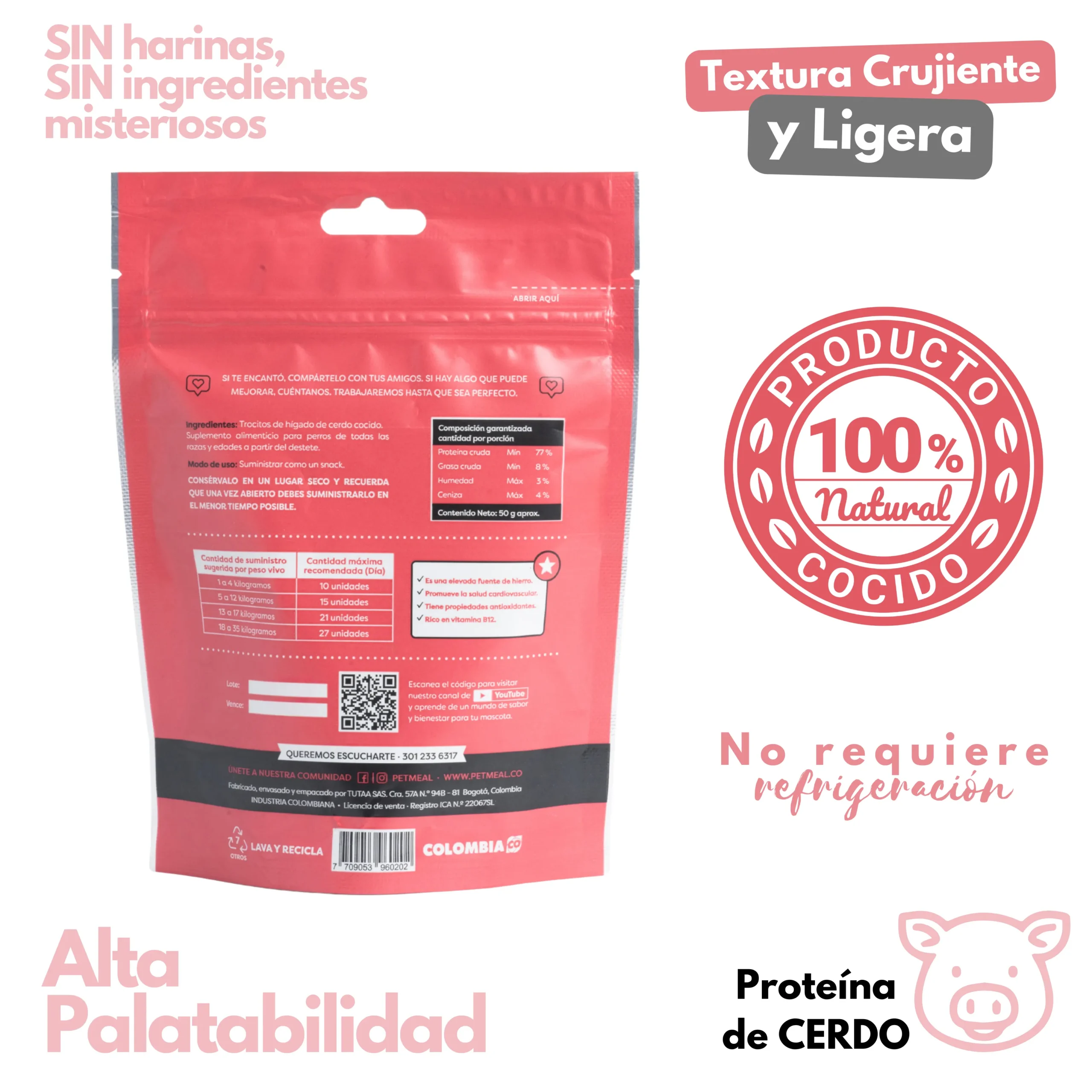 Petmeal Snack Liofilizado para Perros Cerdo 50g 1 scaled