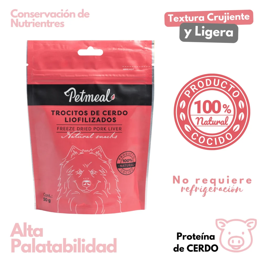 delicioso Petmeal snack para perro trozos de cerda 50g