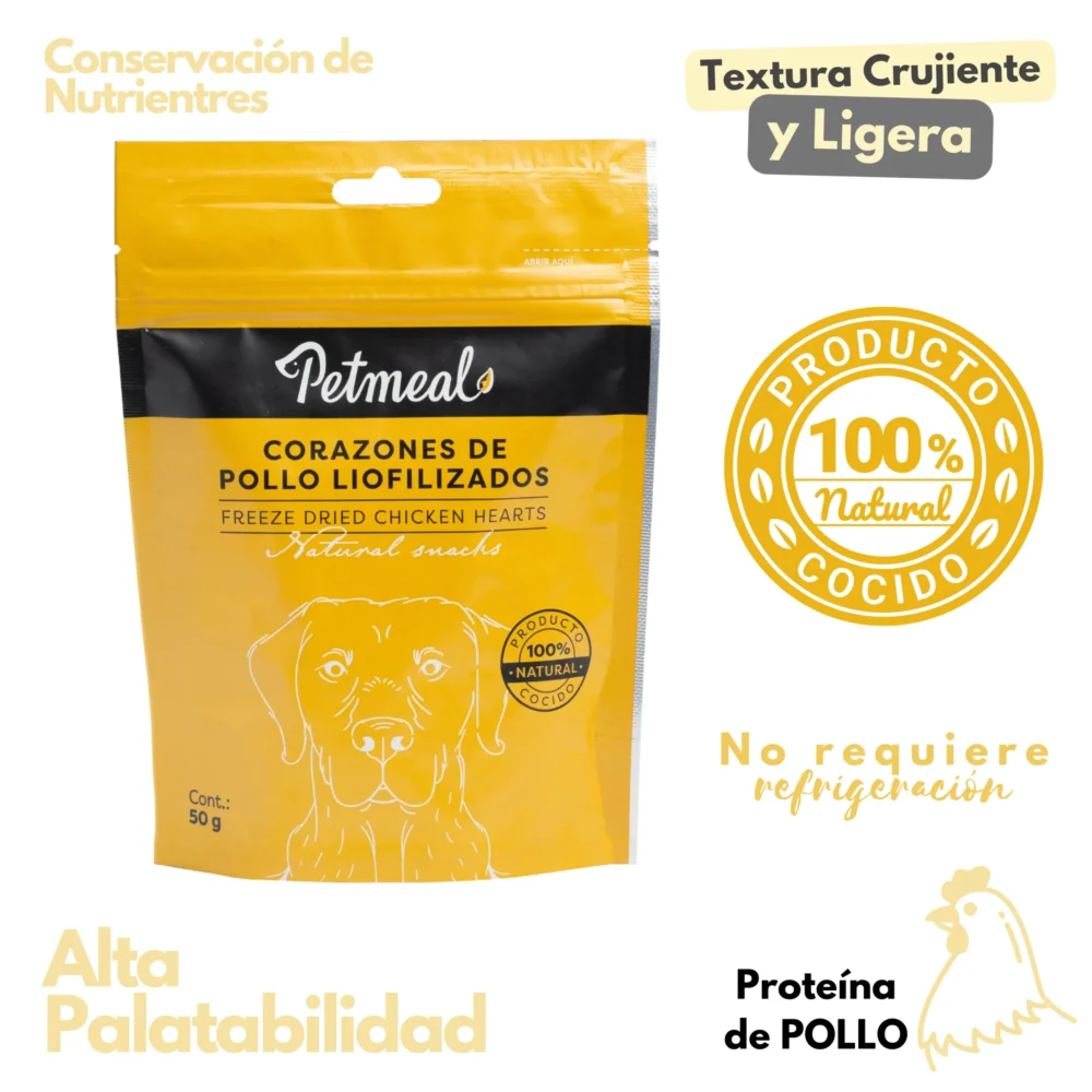 delicioso Petmeal snack para perro corazones de pollo 50g