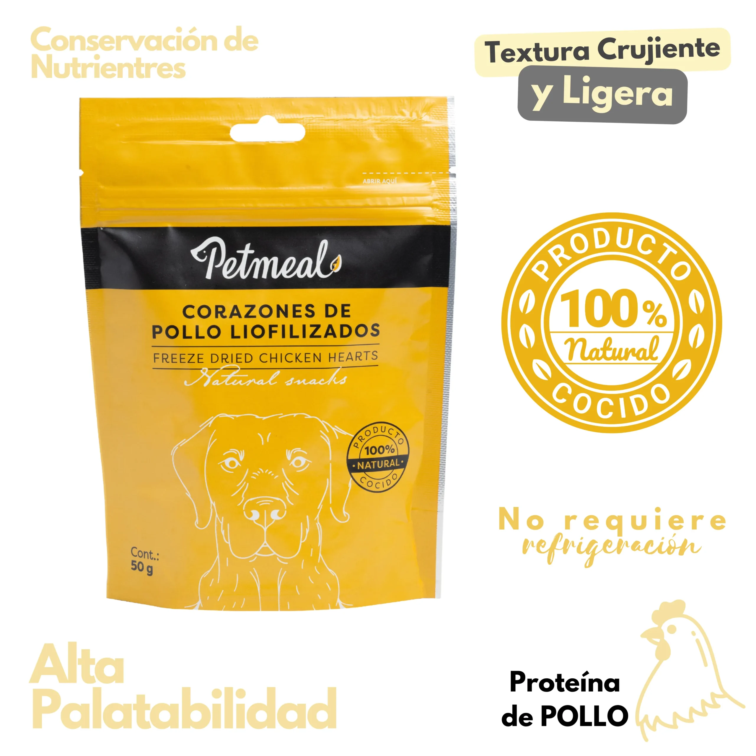 delicioso Petmeal snack para perro corazones de pollo 50g