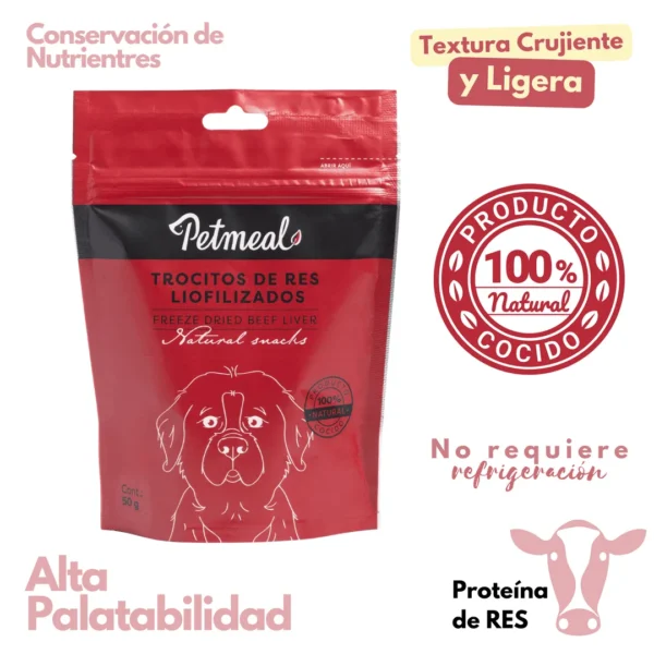 Petmeal snack liofilizado para perros higado de Res