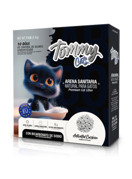 CAJA DE ARENA TOMMY CATS CARBÓN ACTIVADO