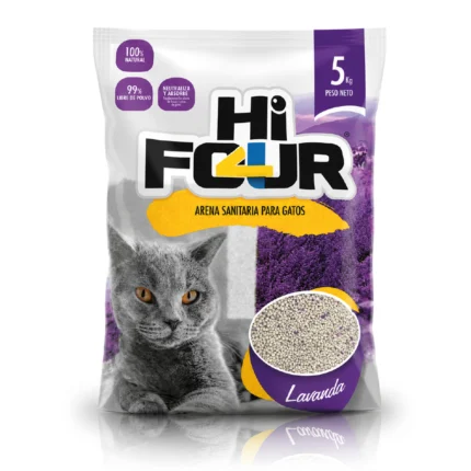 Arena para gato con esmectita Hi Four aroma lavanda