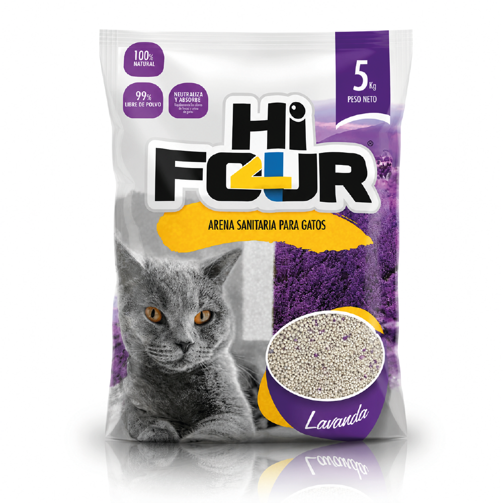 Areana-hi-four-cafè-lavanda Arena para gato con esmectita Hi Four aroma lavanda