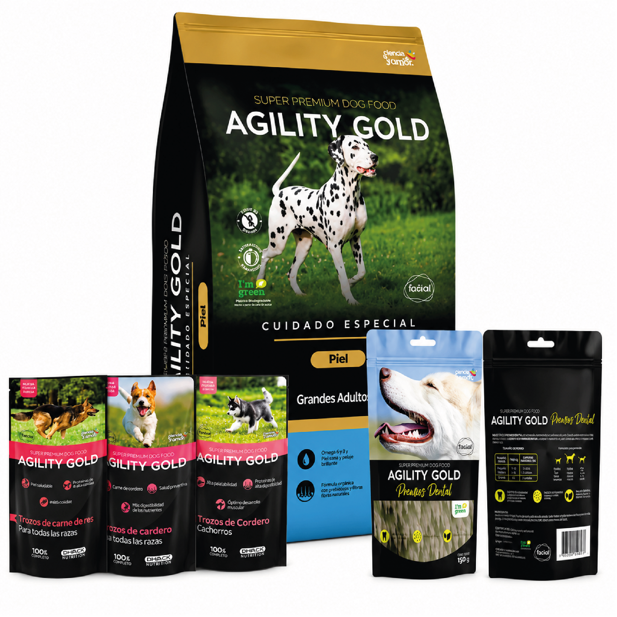 Agility gold grandes adultos piel 8 kg + Agility gold premio dental 150 GR + (gratis) 1 pouch 100 GR (cordero,res,pavo)