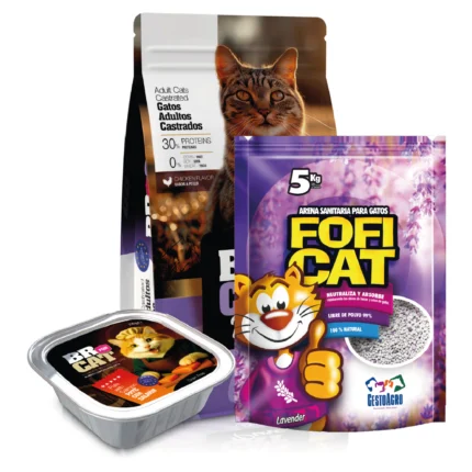 Br for cats adulto castrados pollo 3 kg + Areana fofi cat lavanda 5 kg +(gratis) 1 pate salmon br fot cats atún 100 Gr