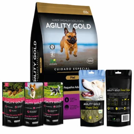 Agility gold pequeños adultos piel 8 kg + Agility gold premio dental 150 GR + (gratis) 1 pouch 100 GR (cordero,res,pavo)